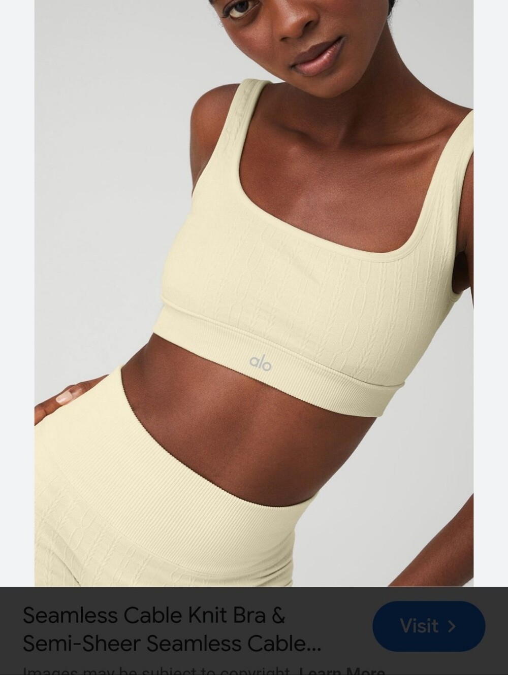 Alo yoga Seamless Cable Knit Bra French Vanilla Butter Yellow S Worn Once